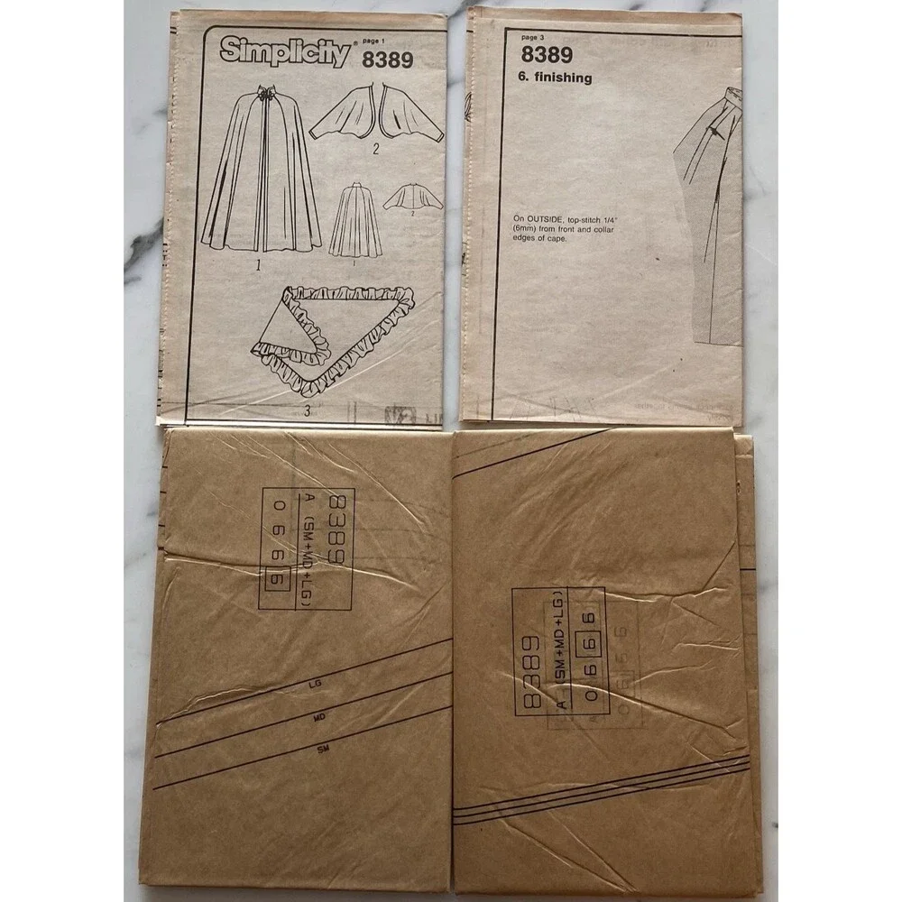 Vintage Simplicity Pattern 8389 Miss All Sizes S-L Shawl Lined Cape‎ Shrug Uncut